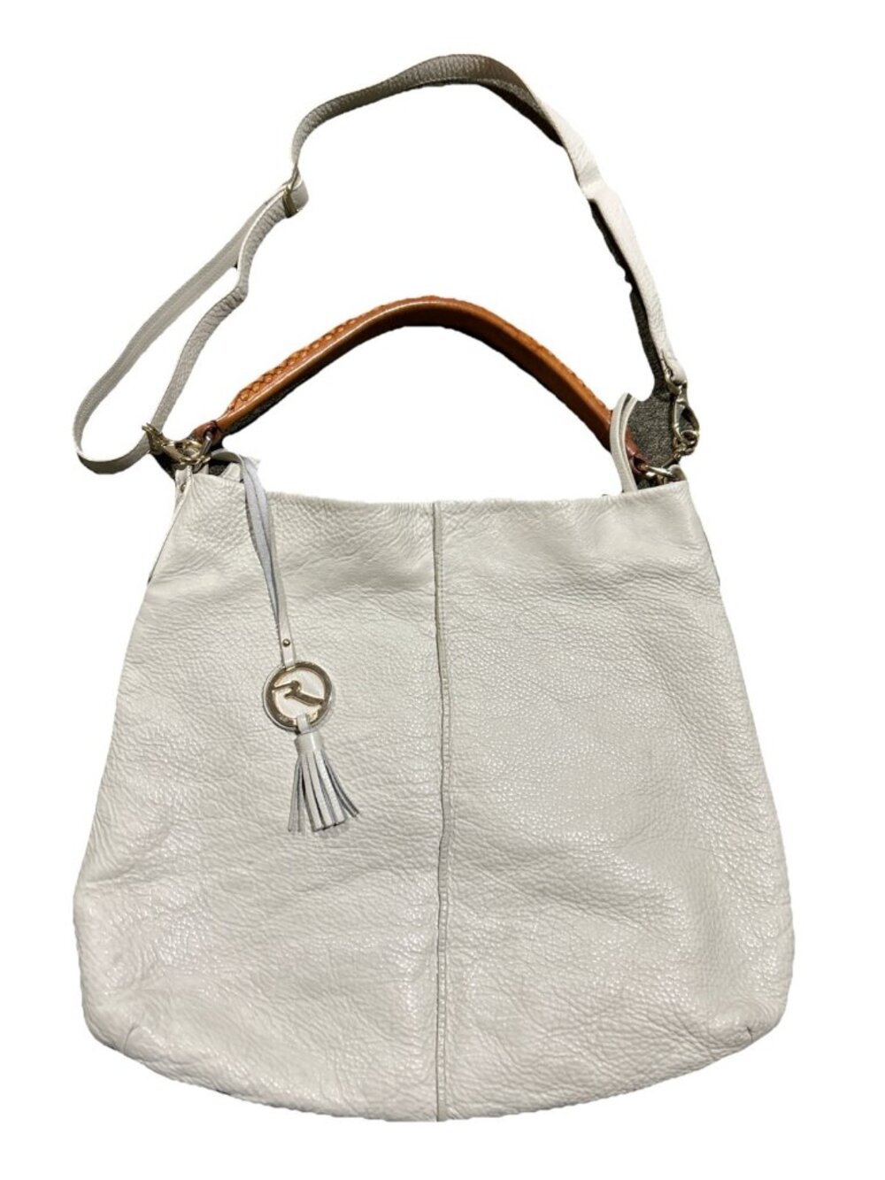 Varriale Hobo Purse White Pebbled Leather Handbag Zip Pockets Italy Strap